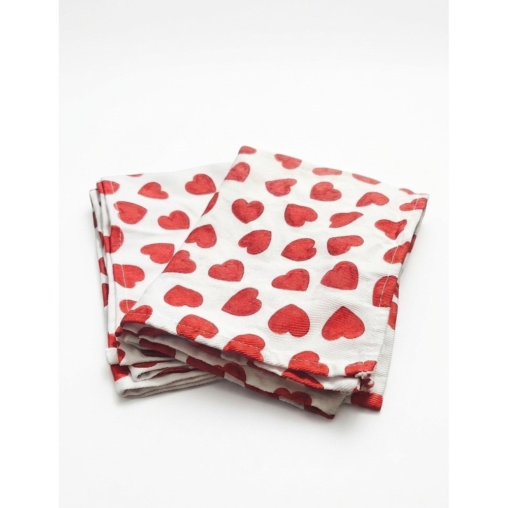 Williams Sonoma Red Heart‎ Print White Cotton Kitchen Towels Set of 2 20x30 FLAW